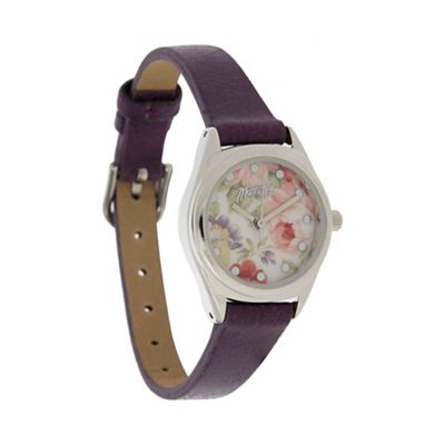 Ladies purple mini floral dial watch